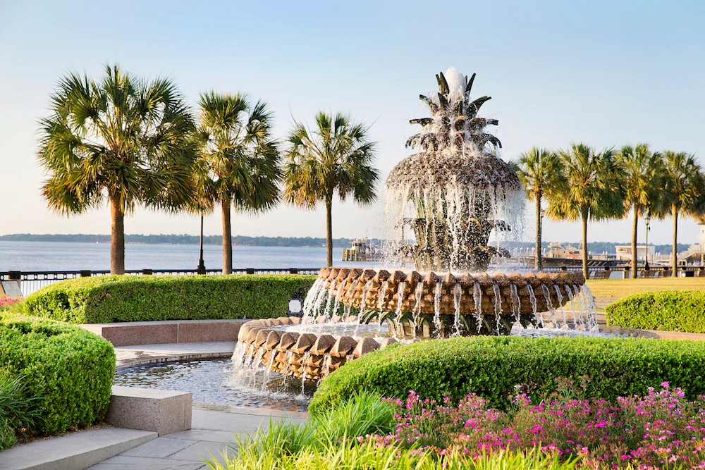 Pineapple fountain beside Charleston's waterfront