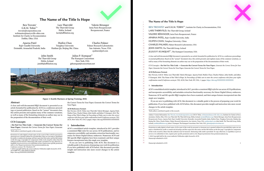 example of correct and incorrect paper formats